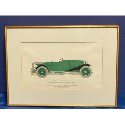 55 - Set of 4 framed and glazed vintage car colour drawings, Bentley, Aston Martin, Mercedes Benz, all wi... 