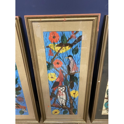 56 - Three framed and glazed mixed media on paper brightly coloured studies of birds, all signed, includi... 