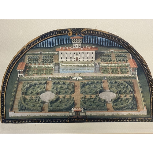 61 - Set of 3 framed and glazed coloured prints of formal Italian gardens, see images for names good cond... 