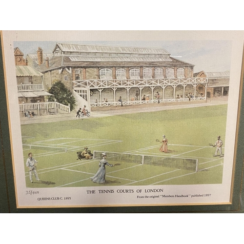 62 - 9 various architectural prints, including set of 3 vintage prints of tennis courts of London , colou... 