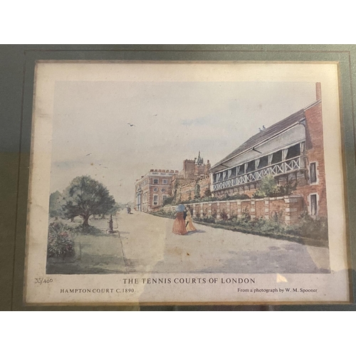 62 - 9 various architectural prints, including set of 3 vintage prints of tennis courts of London , colou... 