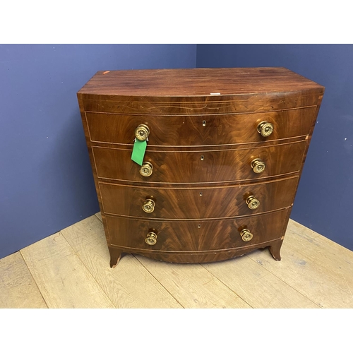 632 - Late Regency bow front mahogany chest of 4 long graduated drawers, 97cmL  x 98cm H(condition general... 