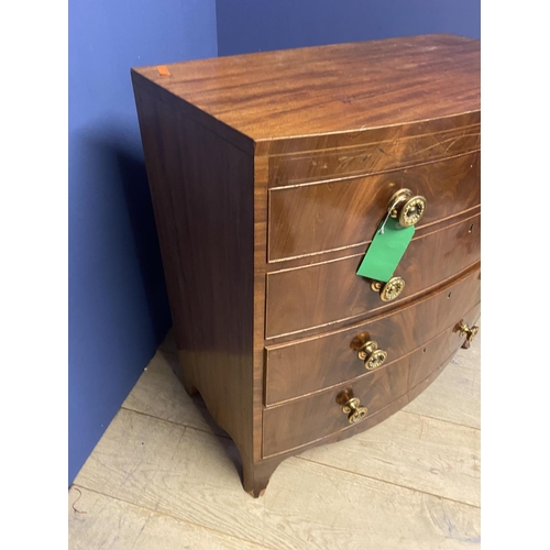 632 - Late Regency bow front mahogany chest of 4 long graduated drawers, 97cmL  x 98cm H(condition general... 