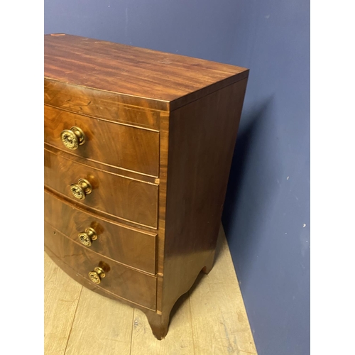 632 - Late Regency bow front mahogany chest of 4 long graduated drawers, 97cmL  x 98cm H(condition general... 