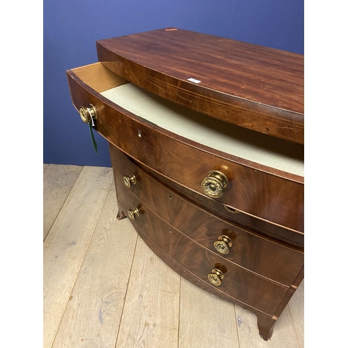 632 - Late Regency bow front mahogany chest of 4 long graduated drawers, 97cmL  x 98cm H(condition general... 