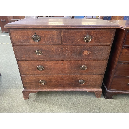 633 - George III oak chest of 2 short and 3 long graduated drawers, 99cm L 89cmH (general wear, some handl... 