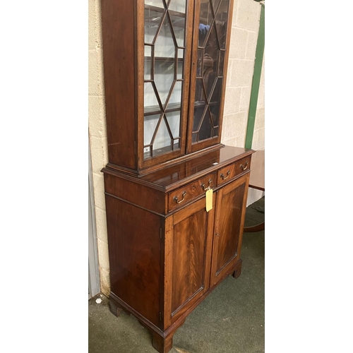 634 - Two piece mahogany part glazed cabinet, modern, 83cmW x 210cmH