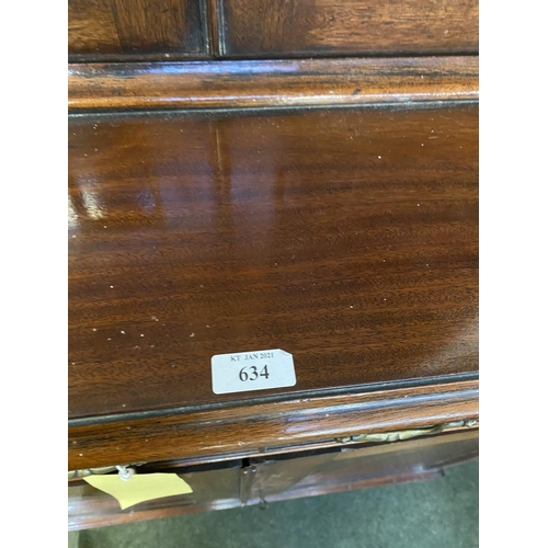 634 - Two piece mahogany part glazed cabinet, modern, 83cmW x 210cmH