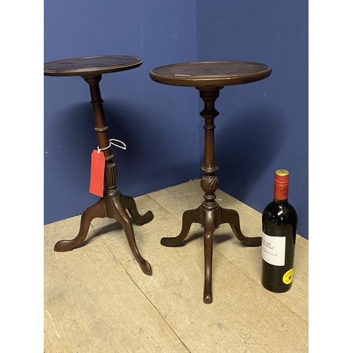 635 - Two small mahogany pedestal wine tables, some old repairs