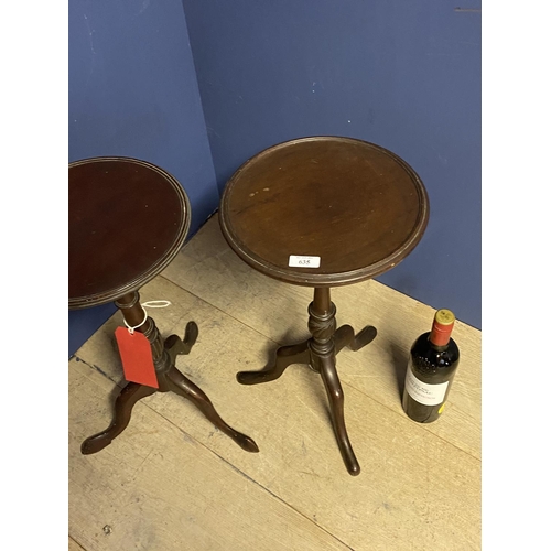 635 - Two small mahogany pedestal wine tables, some old repairs