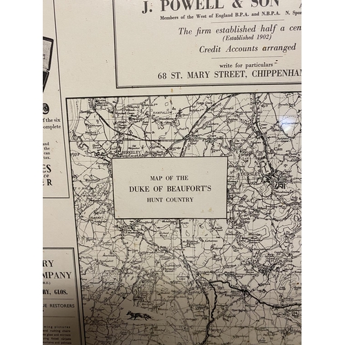 66 - Three maps: 1950s framed and glazed black and white map of The Duke of Beaufort Hunt Country and a O... 