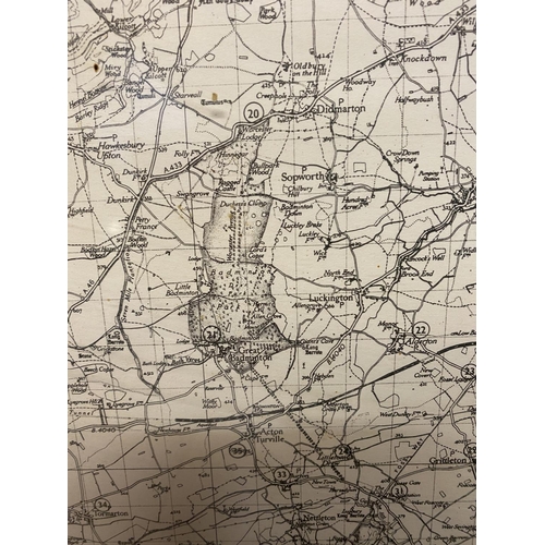 66 - Three maps: 1950s framed and glazed black and white map of The Duke of Beaufort Hunt Country and a O... 