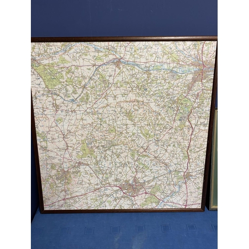 66 - Three maps: 1950s framed and glazed black and white map of The Duke of Beaufort Hunt Country and a O... 