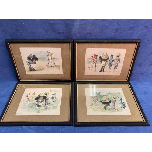 82 - Set of 4 children's prints,   Florence Upton 1898, Golly and Dollies at the seaside