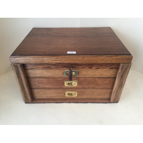 274 - Good modern oak cutlery canteen of 3 drawers, with locking bars and 2 keys, 47cmL, and a good modern... 