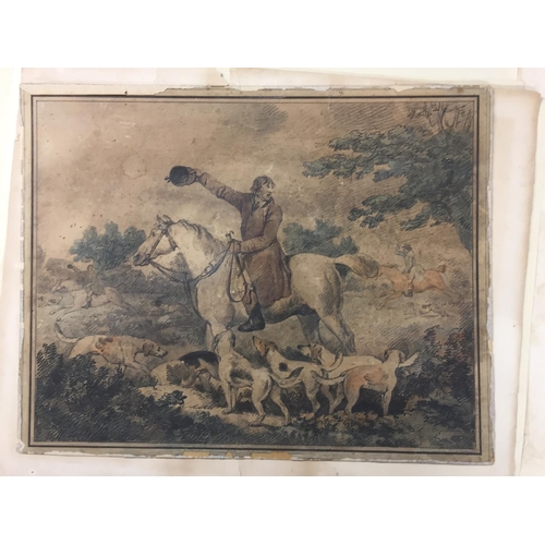 125 - Folder containing a large quantity of hunting and equine prints C19th and later,  One Alfred Munning... 