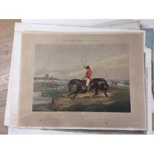 125 - Folder containing a large quantity of hunting and equine prints C19th and later,  One Alfred Munning... 