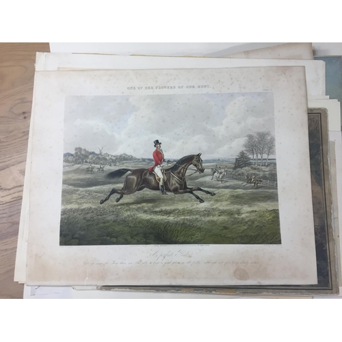 125 - Folder containing a large quantity of hunting and equine prints C19th and later,  One Alfred Munning... 