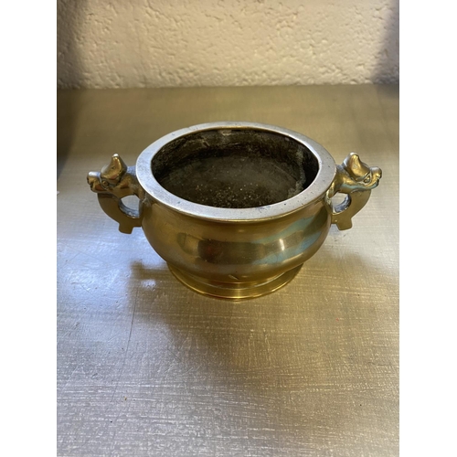 406 - Late C19th/early C20th Chinese two handled bronze censer. internal diameter 9.5cm. external diameter... 