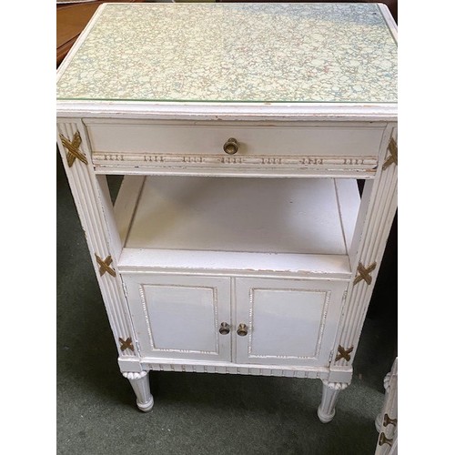 755 - Pair of French style white painted bedside tables