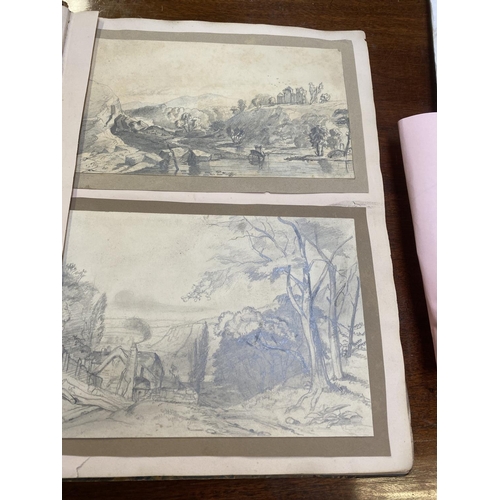 91 - Album of a large qty of, C19th and later pencil sketches, oil painting, water colour etc