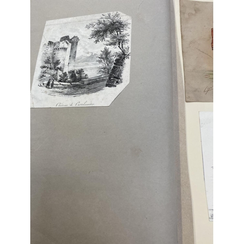 91 - Album of a large qty of, C19th and later pencil sketches, oil painting, water colour etc