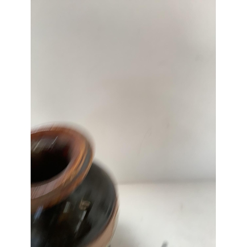 552 - Doulton & Slaters patent onion shaped stoneware vase c1890 green, gold and sepia colourway  43 cmH i... 