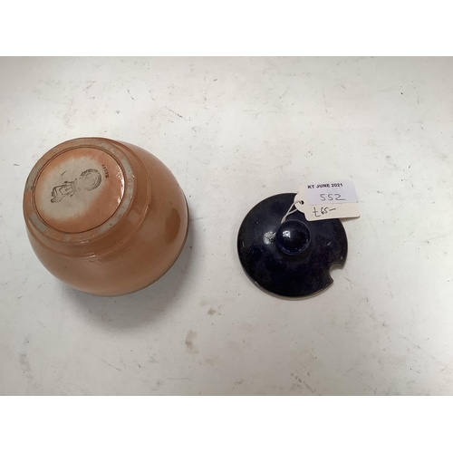 552 - Doulton & Slaters patent onion shaped stoneware vase c1890 green, gold and sepia colourway  43 cmH i... 