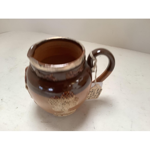 552 - Doulton & Slaters patent onion shaped stoneware vase c1890 green, gold and sepia colourway  43 cmH i... 