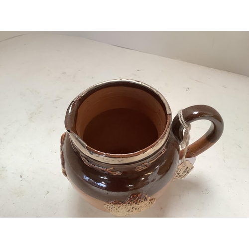 552 - Doulton & Slaters patent onion shaped stoneware vase c1890 green, gold and sepia colourway  43 cmH i... 