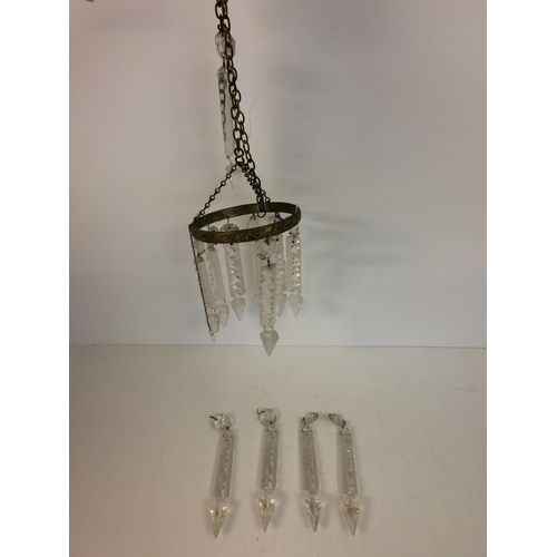 417 - A hanging glass lustre, with 12 hanging pendant drops,  each pendant 16cm Long.11.5cm  Diameter of c... 