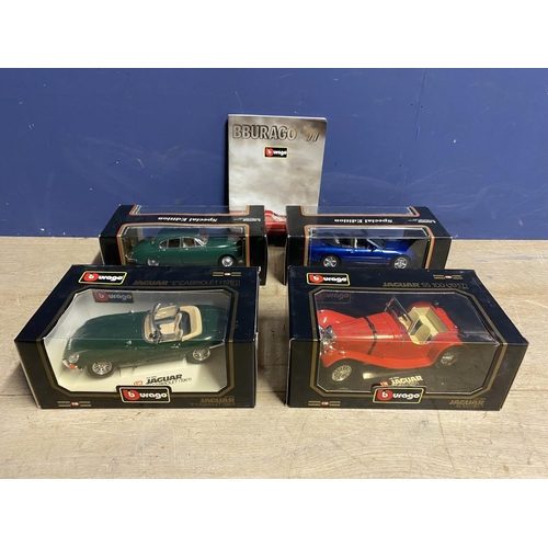 420 - A collection of 4 boxed,  Special edition Maisto, Jaguar XK8. 1:18; Burago Jaguar SS 100 (1937); Mai... 