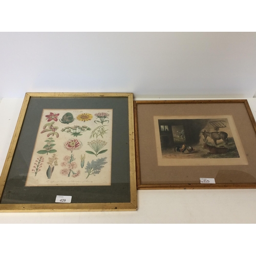 426 - Two framed and glazed prints, both with wear, The Stable 29.5 x 34.5cm overall, and The different fo... 