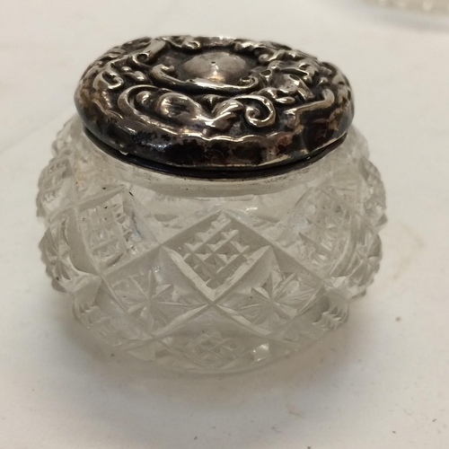 11 - Quantity of sterling silver lidded and white metal dressing table items (3 rounded top ones are hall... 