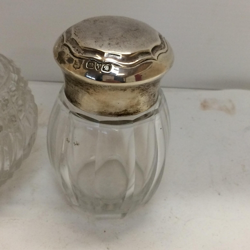 11 - Quantity of sterling silver lidded and white metal dressing table items (3 rounded top ones are hall... 