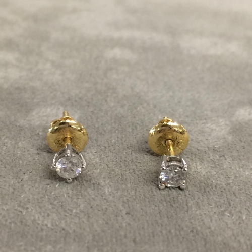 122 - Pair of 18ct yellow and white gold single stone diamond ear suds, single brilliant cut diamonds in f... 