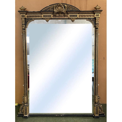 130 - A good Georgian C19th mirror,  gilt and ebonised carved frame, with central scallop shell arched dec... 