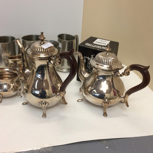 16 - Sterling silver trumpet vase and a large collection of silver plated and pewter ware, 2 pairs of bra... 