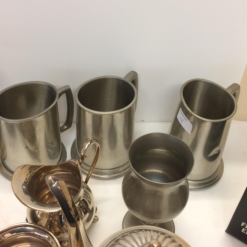 16 - Sterling silver trumpet vase and a large collection of silver plated and pewter ware, 2 pairs of bra... 