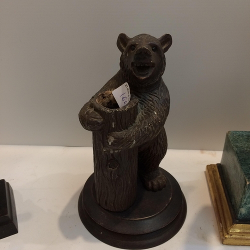 166 - Two C20th carved Black Forrest bears, (one with some wear and ear off), gilt bear on a faux malachit... 