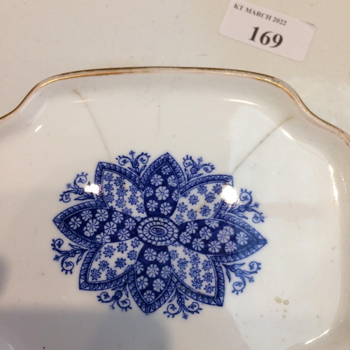 169 - Large ceramic lazy Suzanne with blue printed repeating design, and a Meissen style vase and a Sevre ... 