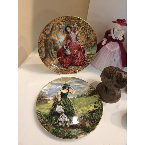 172 - Quantity of Doulton figures and collection of plates, and other C20th ceramics