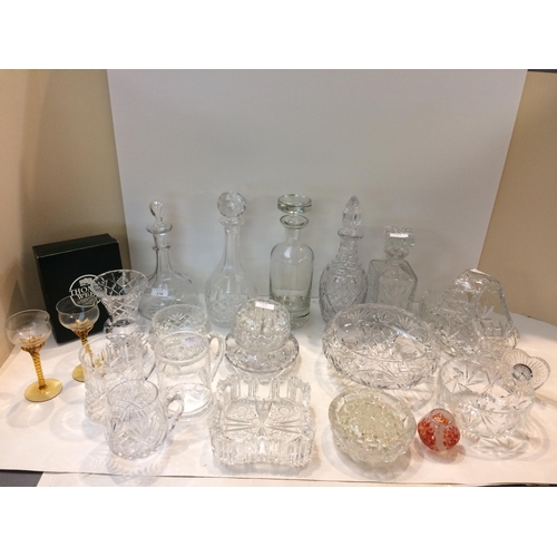 175 - Large quantity of C20th moulded glass decanters, bowls etc