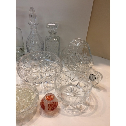 175 - Large quantity of C20th moulded glass decanters, bowls etc