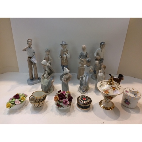 176 - Quantity of china to include Spanish ceramic figures in the Lladro Style, Lladro lady with chickens,... 