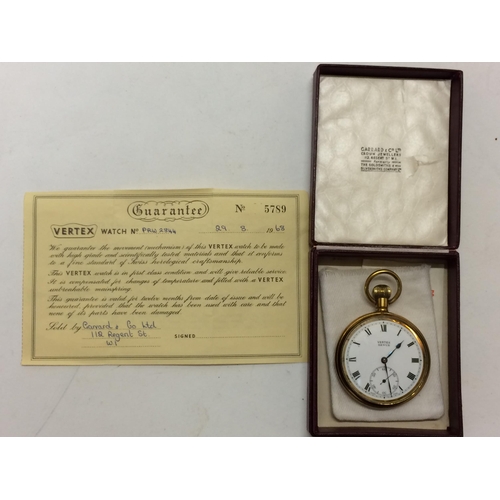 18 - Gold plated crown wind pocket watch, by Vertiex with inscribed vase