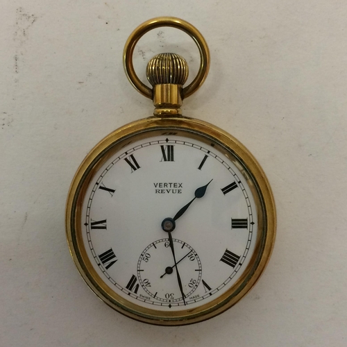 18 - Gold plated crown wind pocket watch, by Vertiex with inscribed vase