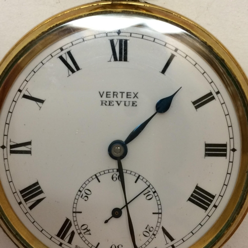 18 - Gold plated crown wind pocket watch, by Vertiex with inscribed vase