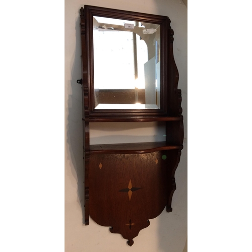 184 - Edwardian mahogany inlaid bevelled glass plate mirror shelf unit