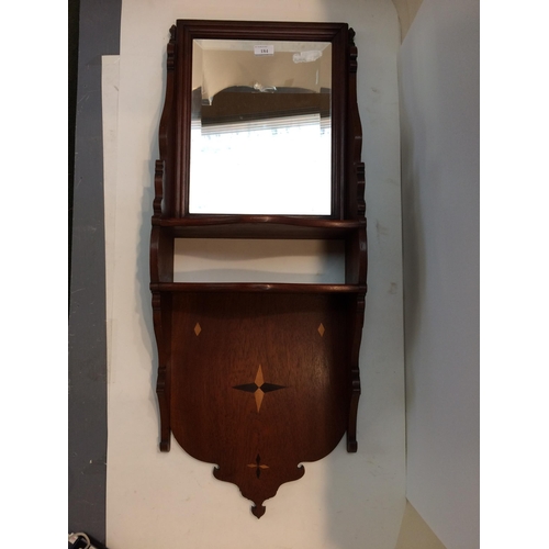 184 - Edwardian mahogany inlaid bevelled glass plate mirror shelf unit